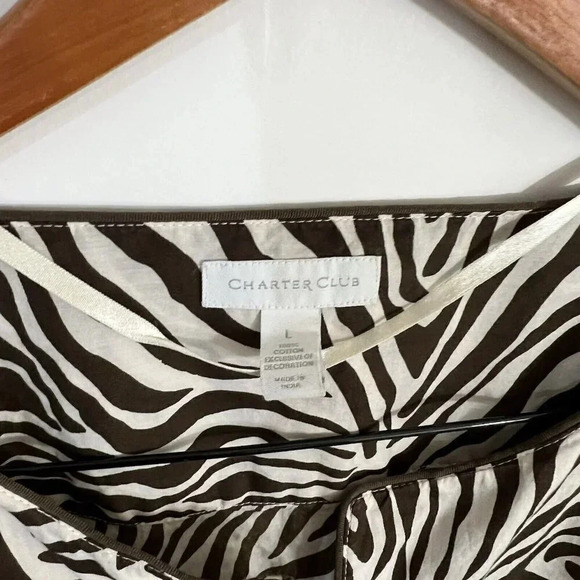 Charter Club Tiger Print Thin Blouse Cream Brown Womens Large Gold Metal Buckle - Picture 9 of 9